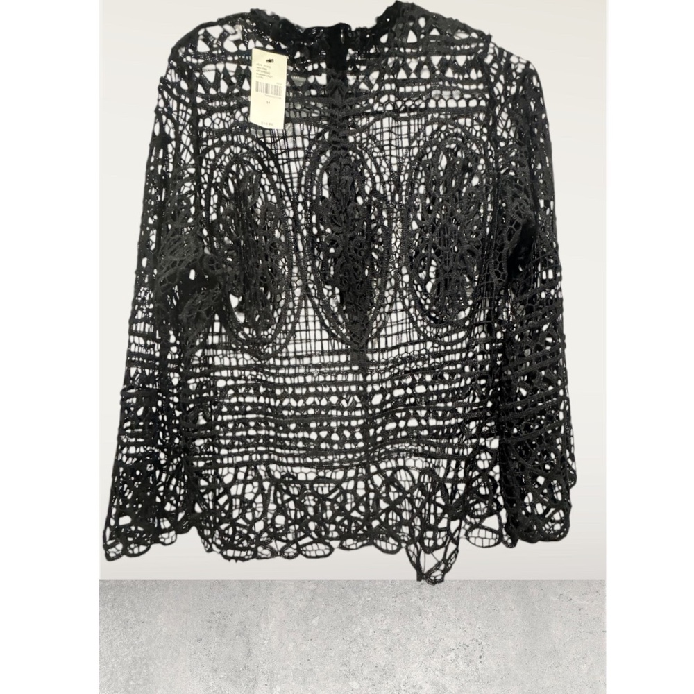 Black Lace High Neck Blouse from Torrid new